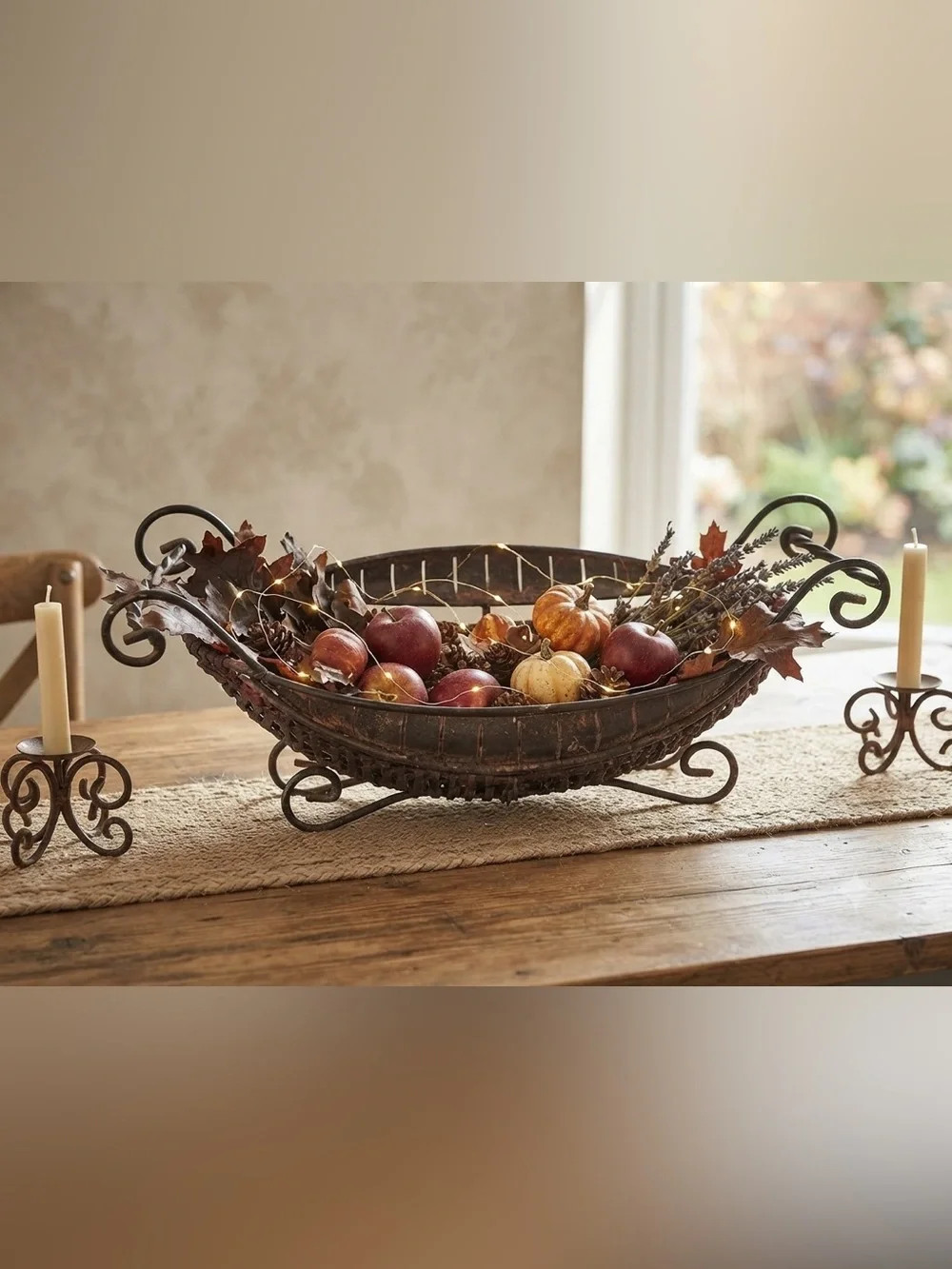 Mediterranean Style Wicker Metal Basket Brown Black Oval Vintage 16 inch Woven
